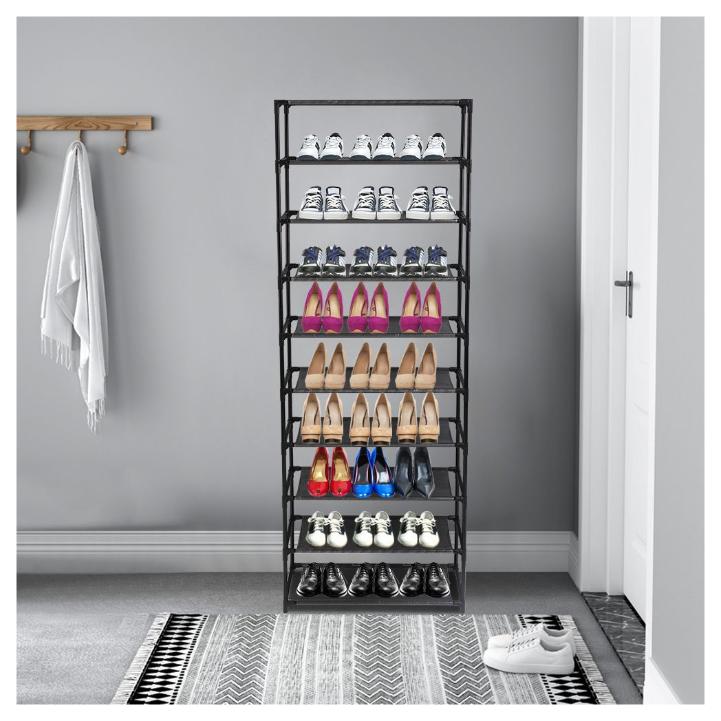 10 Tier Stackable Shoe Rack Storage Shelves - Stainless Steel Frame Holds 50 Pairs Of Shoes - N/A - Home Symphony