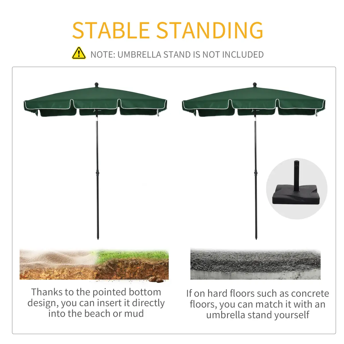 Outsunny Aluminium Sun Parasol Garden Tilting Umbrellas Patio Rectangular, 2x1.25m, Green - Parasol