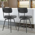 2 Pcs Black PU Swivel Bar Stools with Button-Tufted Backrest and Metal Legs - N/A - Home Symphony
