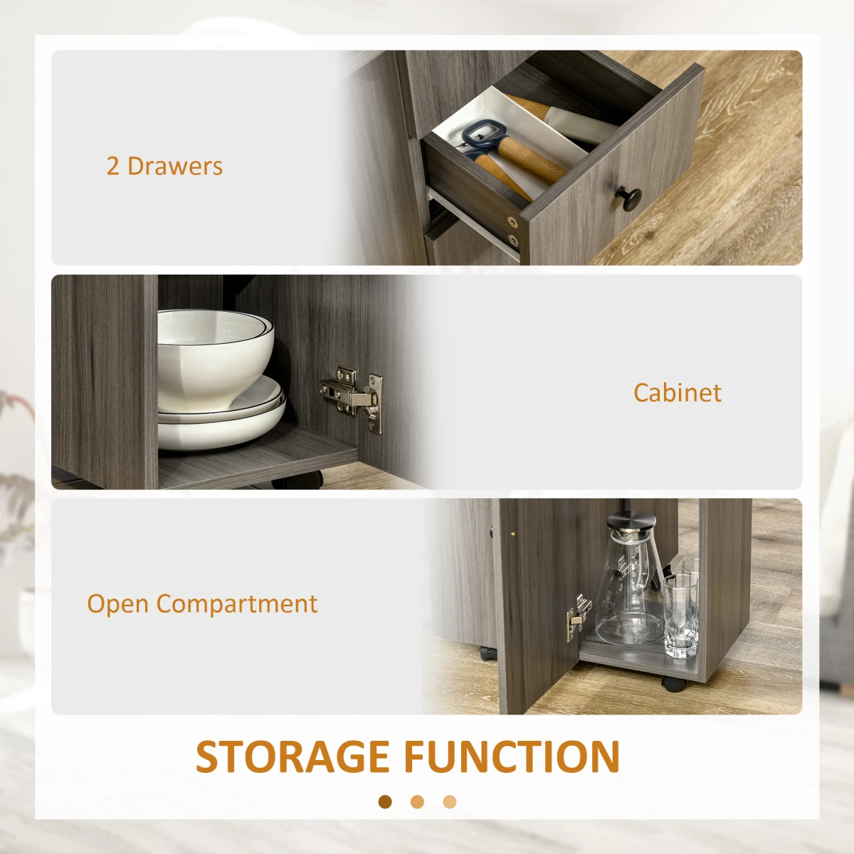 HOMCOM Drop Leaf Table Grey Wood Compact Drawers Apartments by HOMCOM