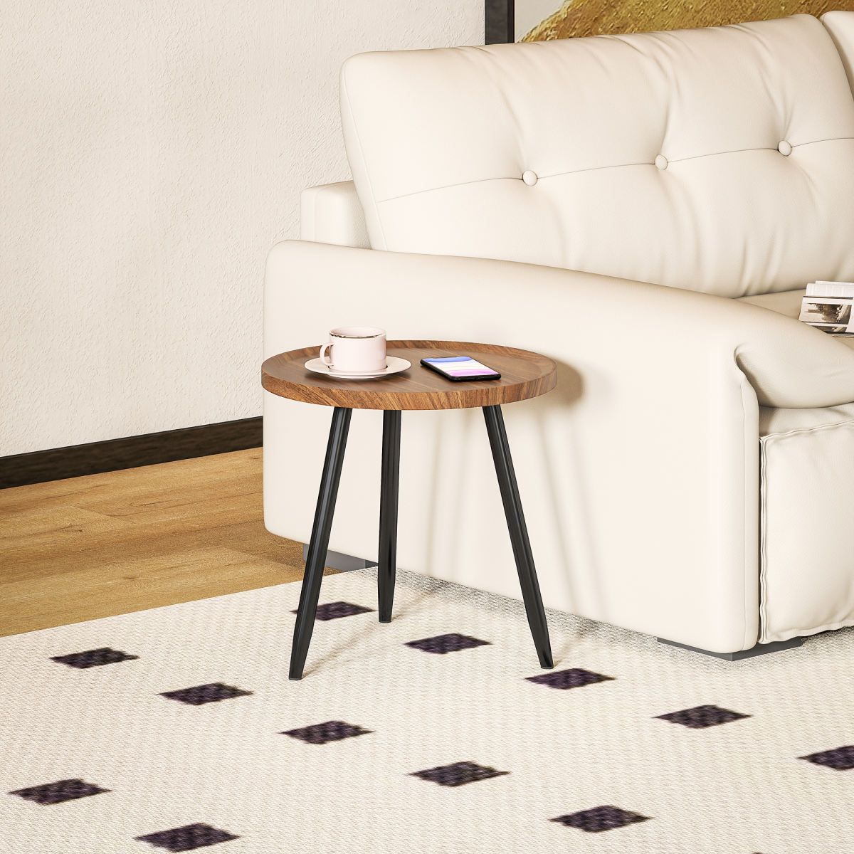 HOMCOM Round Side Table 50cm Tray Living Room