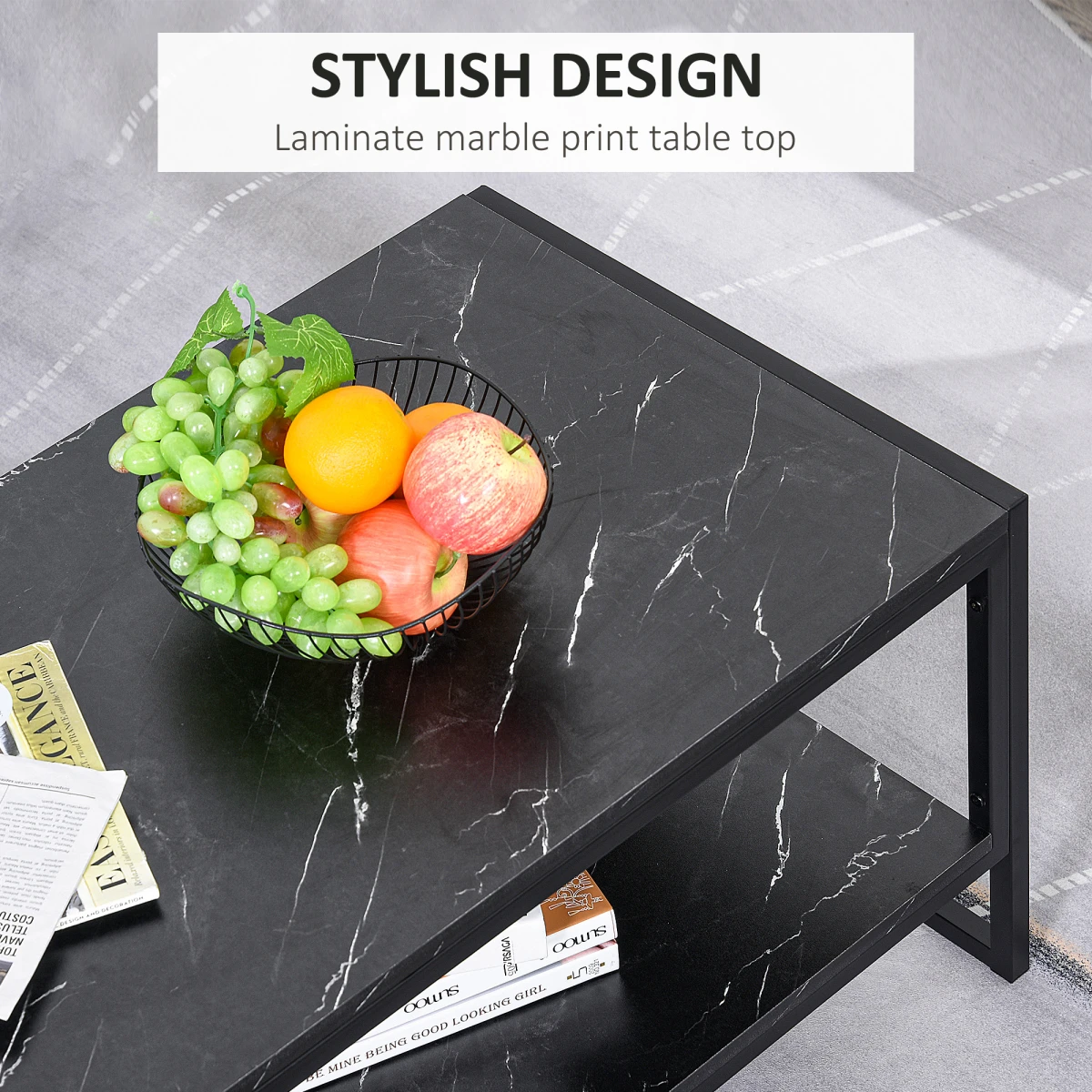 HOMCOM Premium Coffee Table 2 Tier Laminate Marble Home - Coffee Table