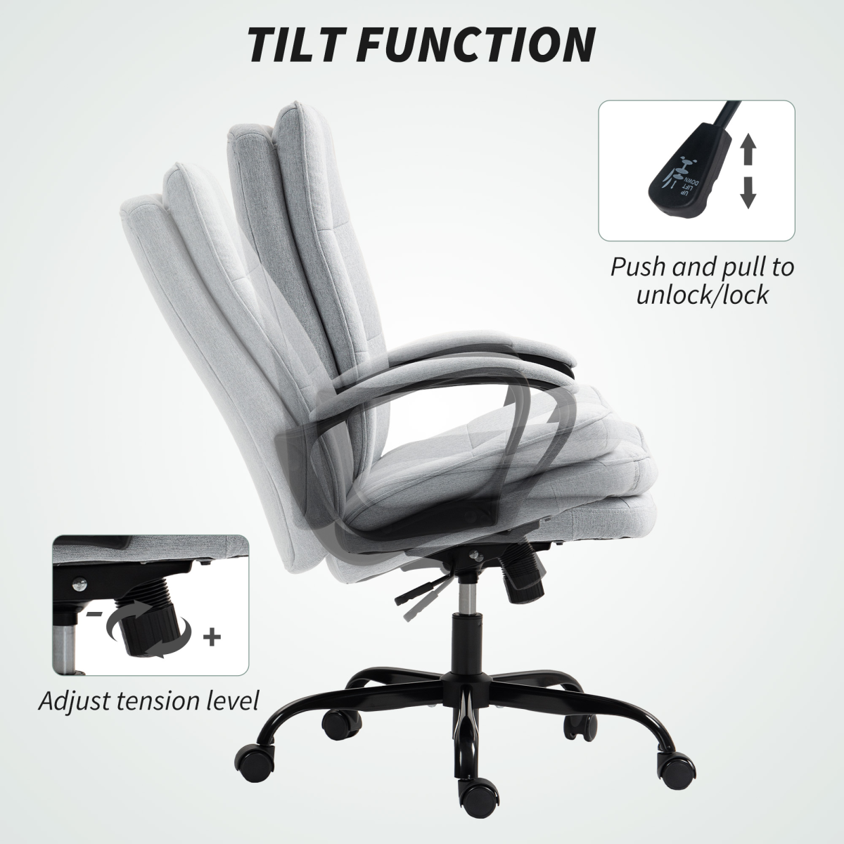 HOMCOM Fabric Office Chair Standard Size Double Layer Foam Padding Tilting For Home Office - HOMCOM - Home Symphony