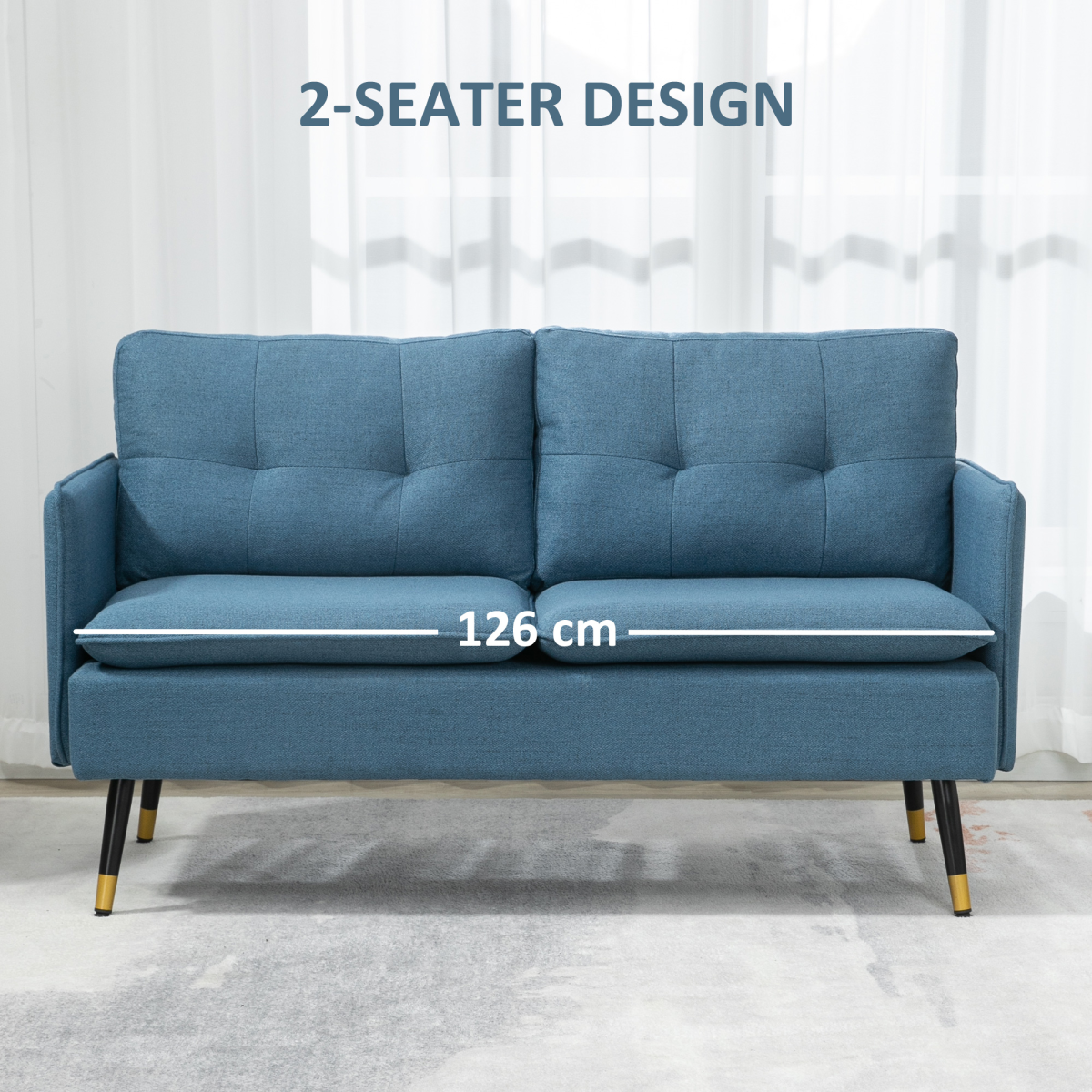Premium Two Seat Tufted Blue Fabric Sofa For Living Room - HOMCOM - Home Symphony