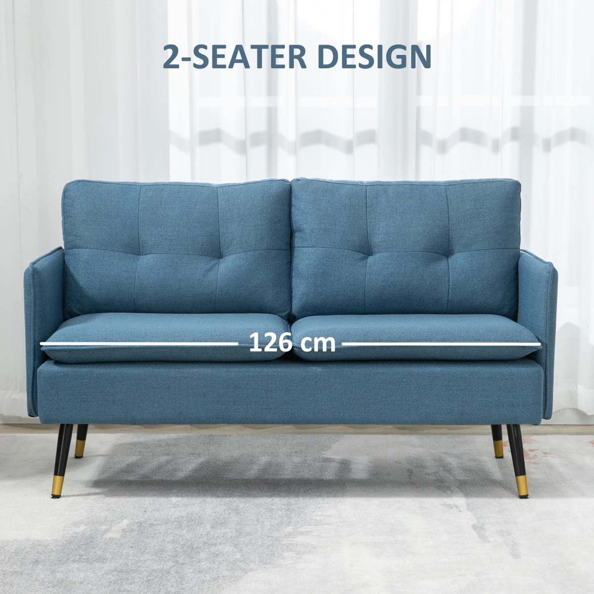 Premium Two Seat Tufted Blue Fabric Sofa For Living Room by HOMCOM