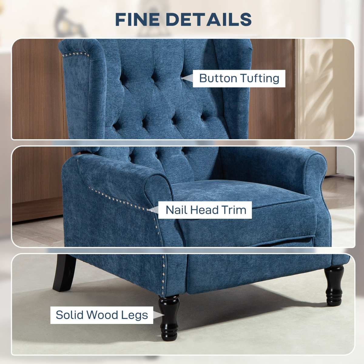 HOMCOM Manual Reclining Armchair With Footrest Royal Blue - HOMCOM - Home Symphony