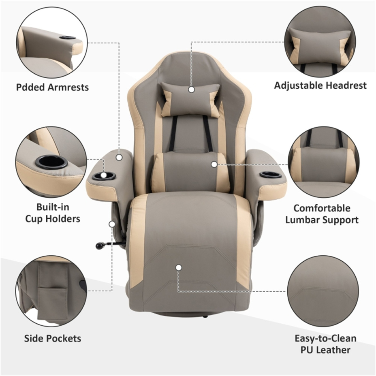 Premium Massage Office Chair Full Size 360 Degree Swivel 135 Degree Recline With Liftable Footrest PU Leather For Home Office - N/A - Home Symphony