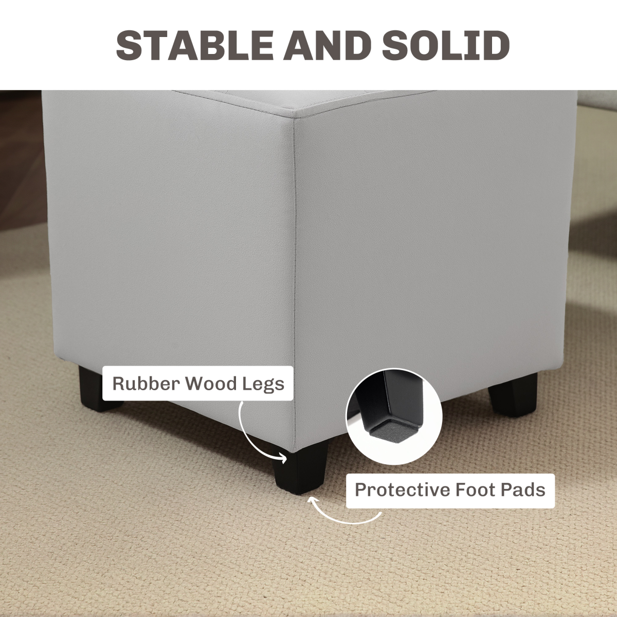 HOMCOM Compact Velvet Tufted Square Footstool With Wood Legs For Bedroom Light Grey - HOMCOM - Home Symphony