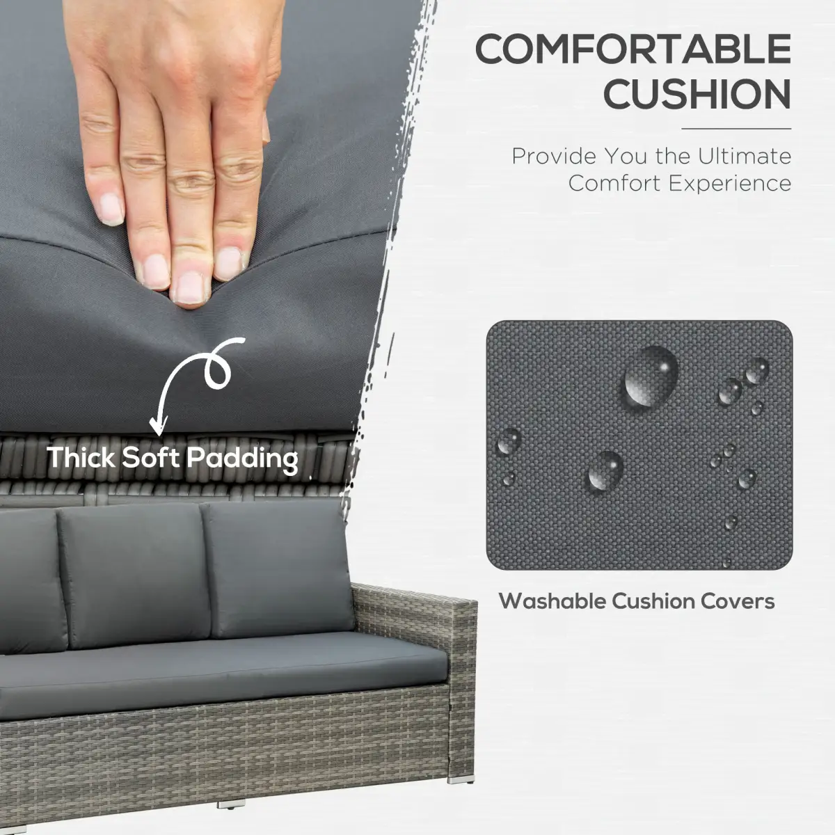 Outsunny Outsunny 10-Seater Sofa Sectional W/ Cushioned Seat, Footstools and Glass Table - Garden Sofa Sets