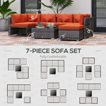 Outsunny Outsunny 8 Pieces Patio Rattan Sofa Set Outdoor Garden Furniture Set Orange - Garden Sofa Sets