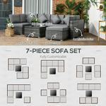 Outsunny Outsunny 8 Pieces Patio Rattan Sofa Set Garden Furniture Set for Outdoor Grey - Garden Sofa Sets