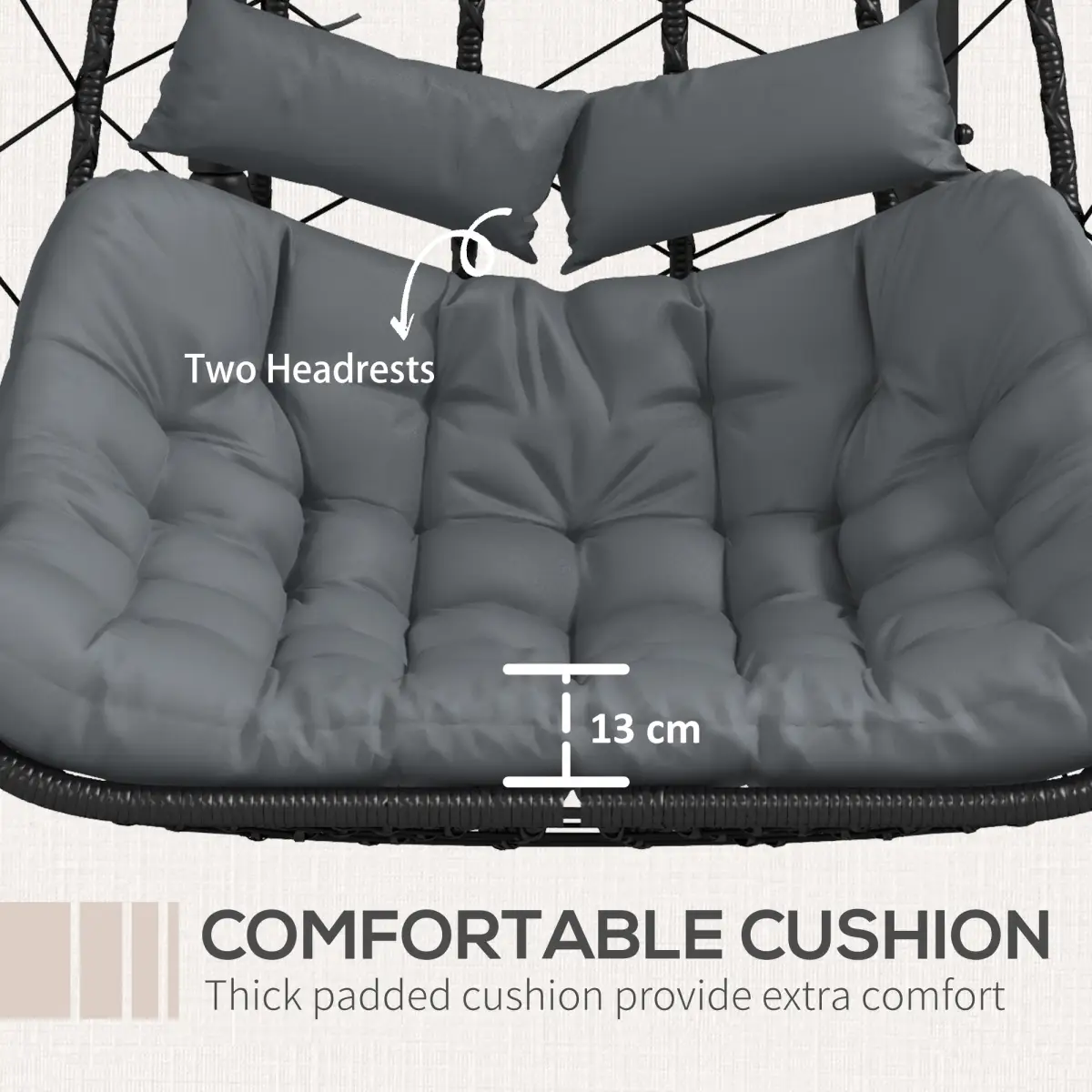 Outsunny Outsunny PE Hanging Swing Chair with Thick Cushion, Patio Hanging Chair, Black - Hammocks