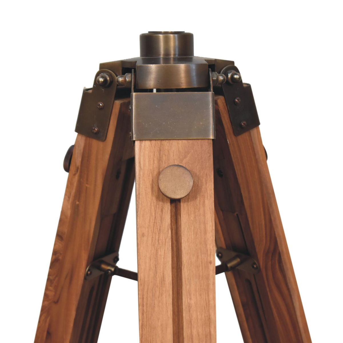 Stylish Artisan Furniture Home Decor Accessories - Caged Brass Spotlight Floor Lamp with foldable tripod legs.