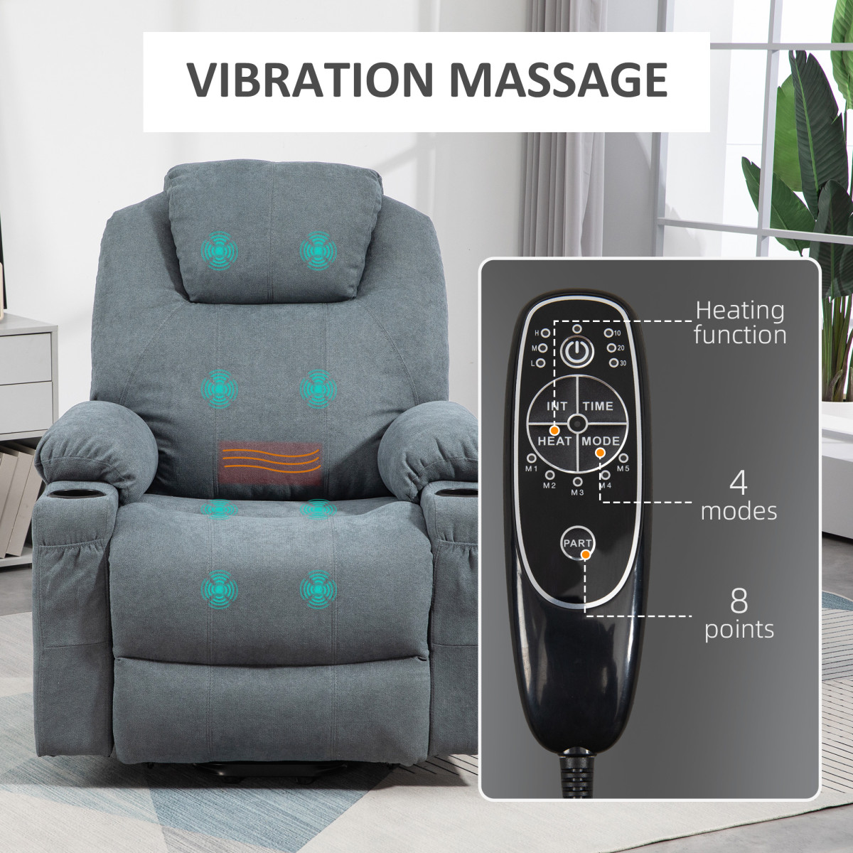 HOMCOM Lift Chair Massage Heat Standard Seniors - HOMCOM - Home Symphony