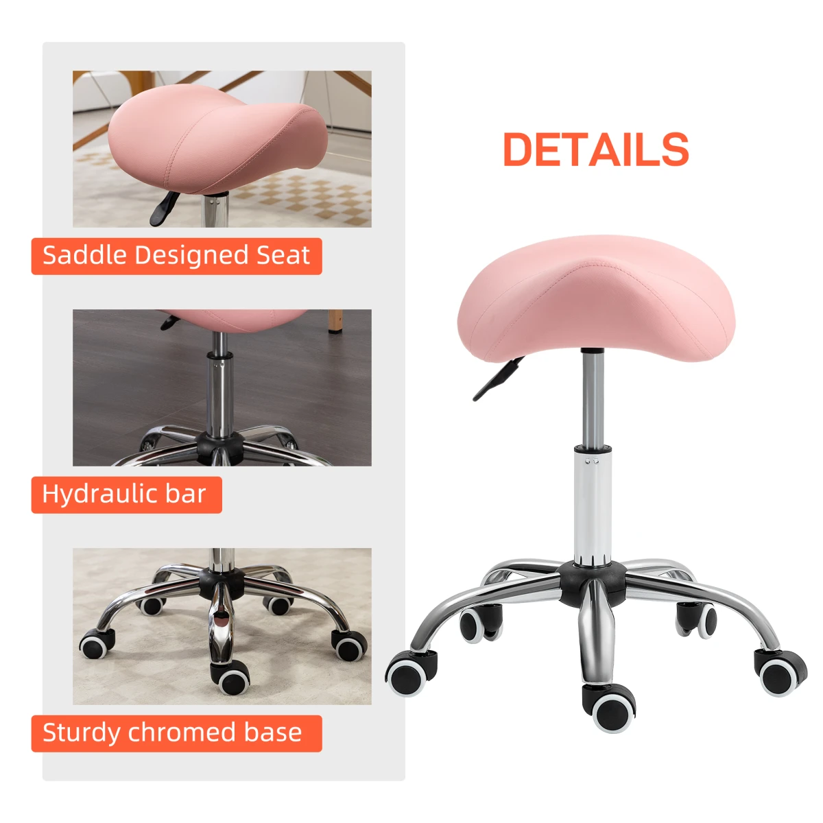 HOMCOM Saddle Stool 49-61cm Adjustable Salon by HOMCOM