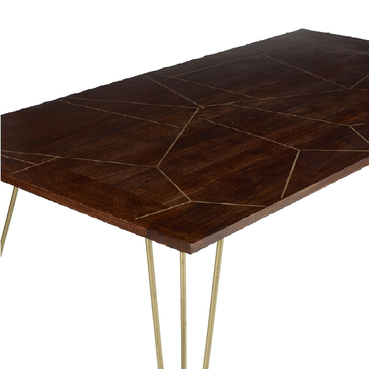 Dark Gold Dining Table Standard with Metal Inlay For Home - Indian Hub - Home Symphony