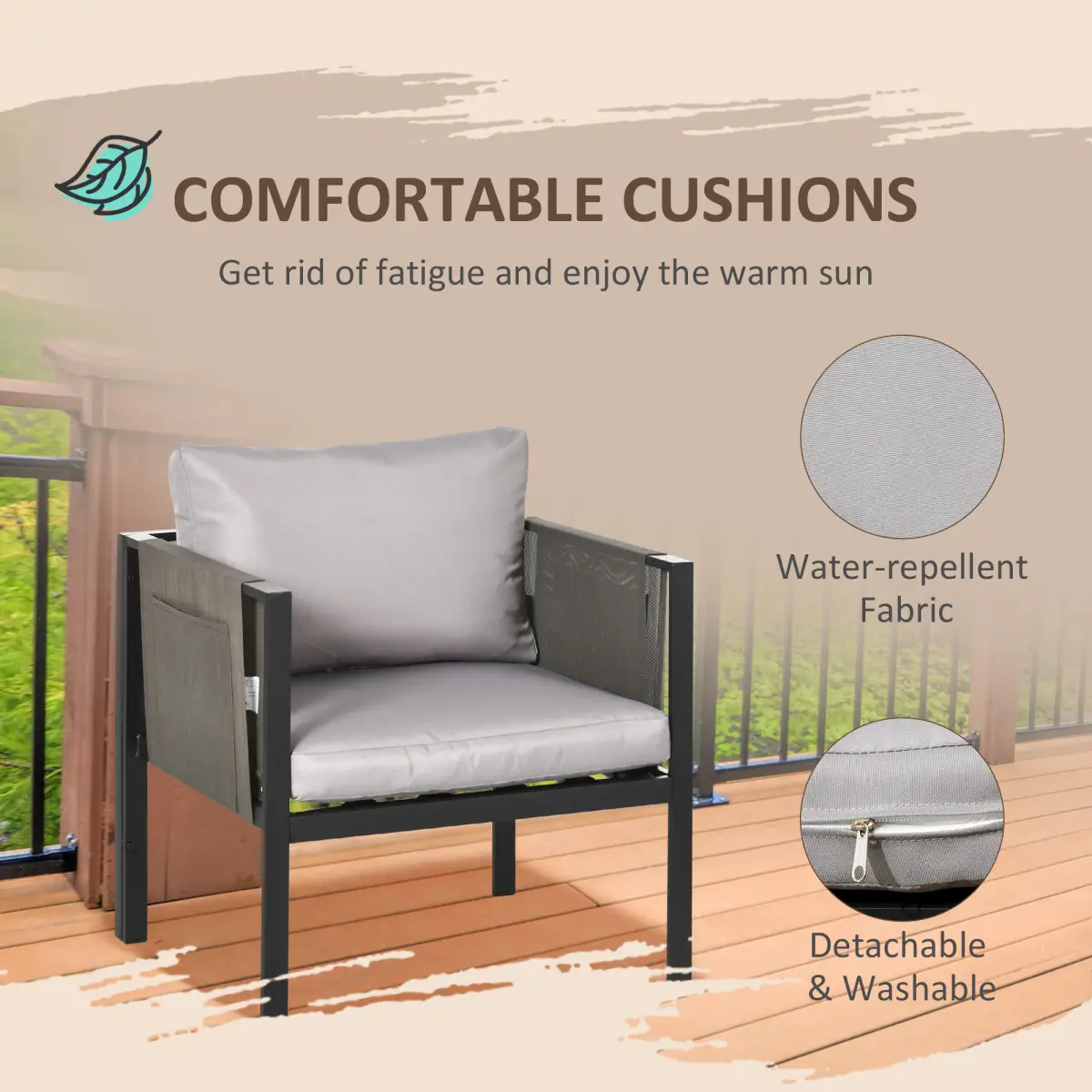Outsunny Outsunny 4 Piece Garden Sofa Set w/ Tempered Glass Coffee Table Padded Cushions - Garden Set