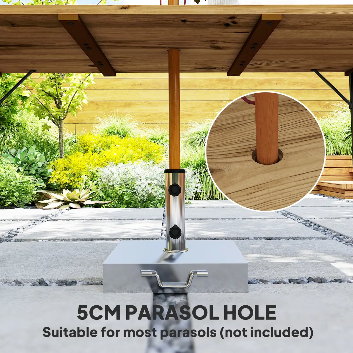 Outsunny Outsunny Wooden Garden Table for 6 with 5cm Parasol Hole for Balcony Terrace - Garden Table