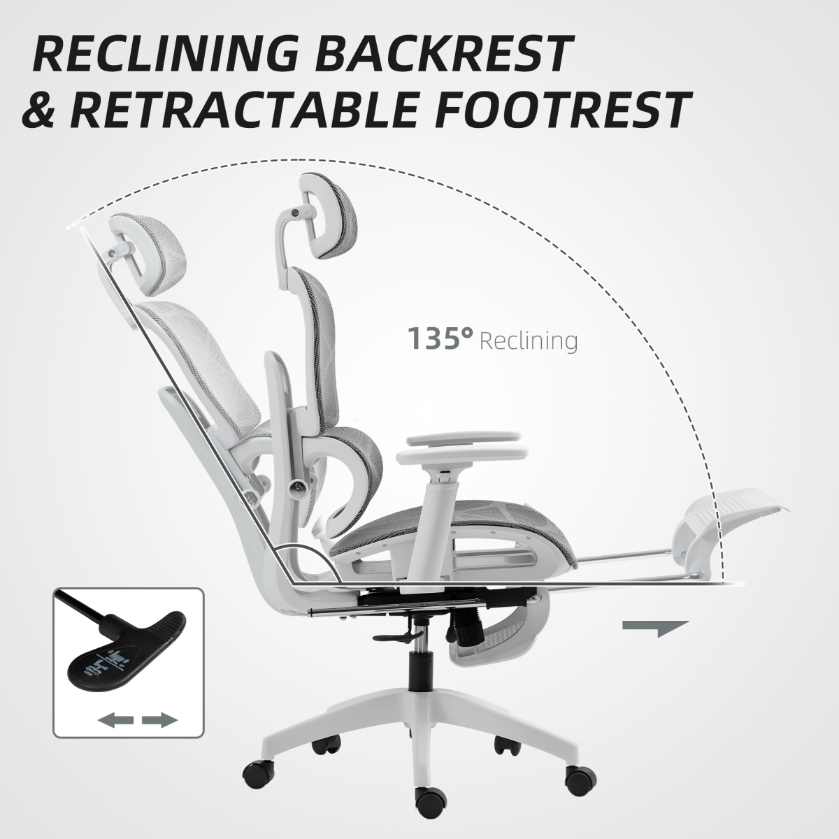 HOMCOM Ergonomic Office Chair Height Adjustable 3D Armrests 135 Degree Recline Mesh Back For Home Office - HOMCOM - Home Symphony