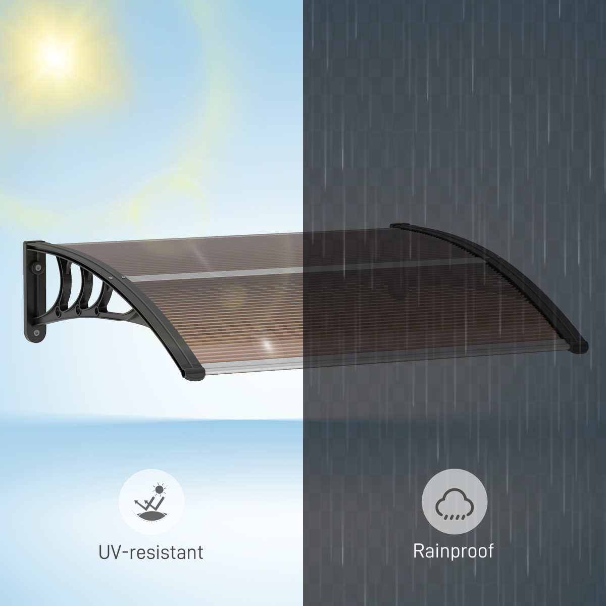 Outsunny Curved Polycarbonate Porch Canopy Awning Universal Fit UV Protection Front Door Brown - Outsunny - Home Symphony