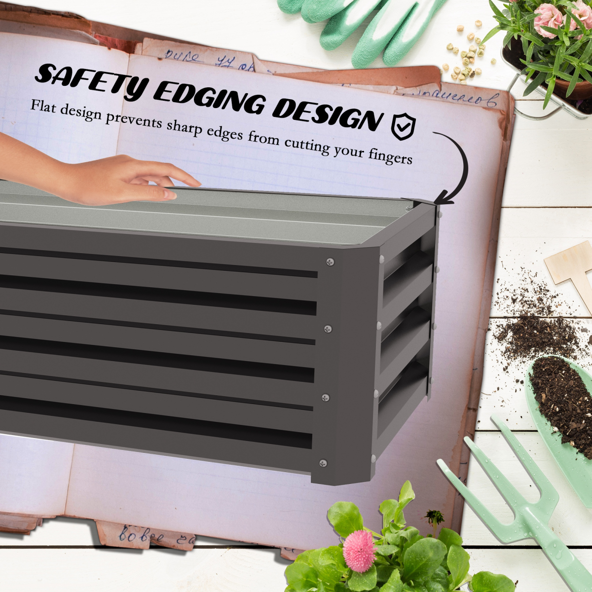 Outsunny galvanised steel planter box two-pack for raised patio planting, usable side by side or separately.