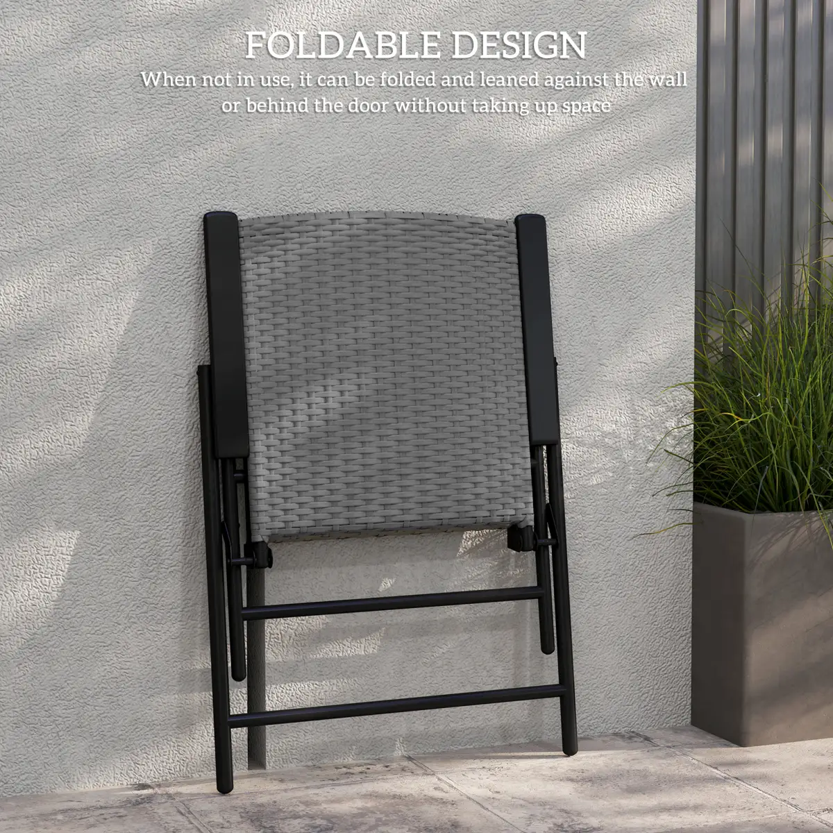 Outsunny Outsunny 2pcs Rattan Chair Foldable Garden Furniture w/ Armrest Grey - Folding Chairs