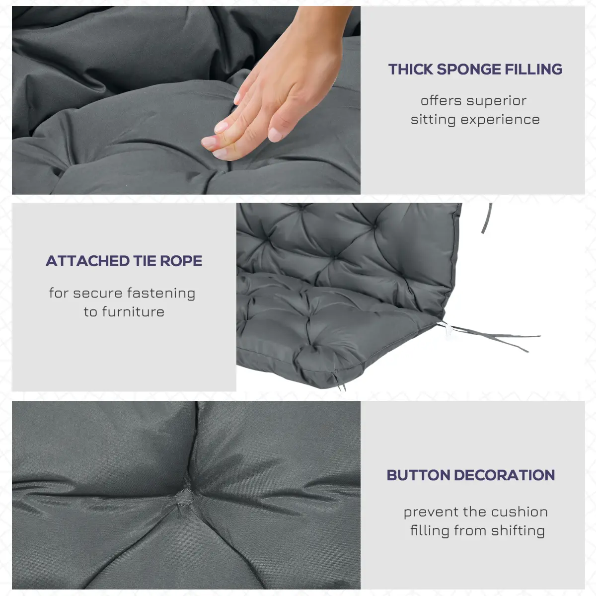 Outsunny Garden Bench Cushion 2 Seater Swing Chair Cushion Outdoor Seat Pad - Hammocks