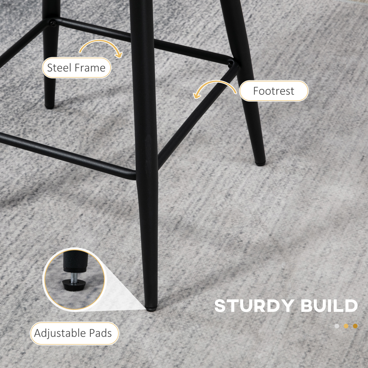 HOMCOM Bar Stool Set Of 2 With Backs Cream Cushioned Faux Cashmere Thick Foam With Adjustable Feet For Breakfast Bar - HOMCOM - Home Symphony