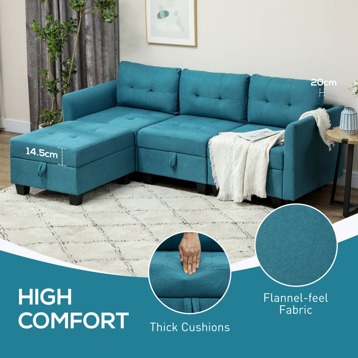 HOMCOM L Shaped Modular Sofa With Storage Light Blue - HOMCOM - Home Symphony