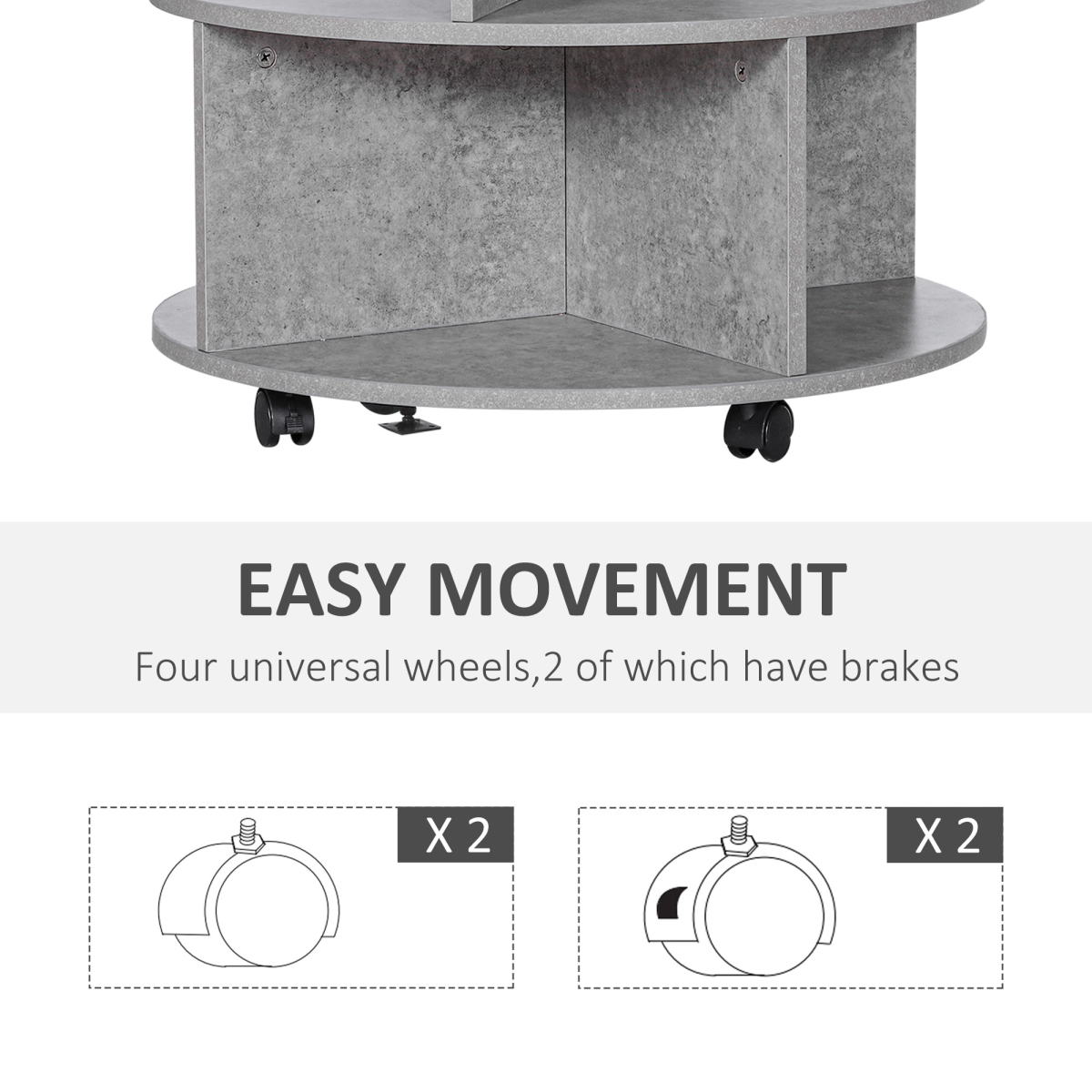 Concrete Finish Round Coffee Table 60x39.5cm Two Tier With Sector Shelves For Living Room - HOMCOM - Home Symphony