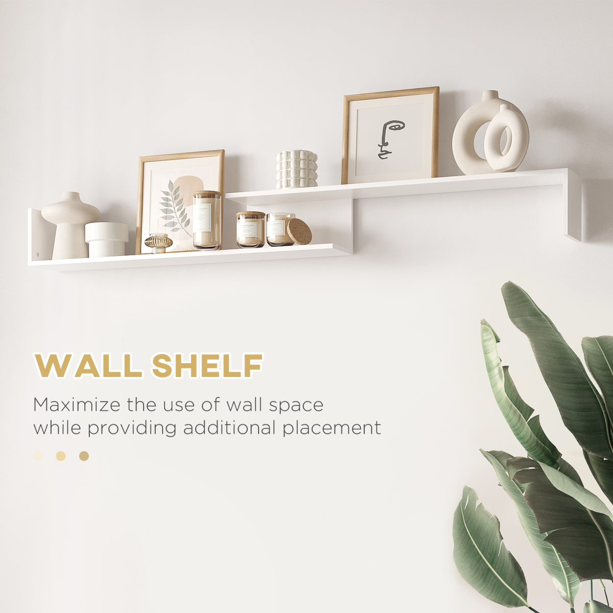 HOMCOM white TV cabinet with floating shelf, 65-inch TV ready two-piece storage for modern living spaces.