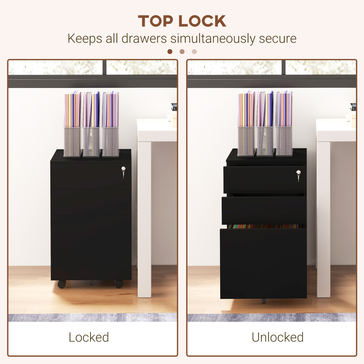 Vinsetto File Cabinet Compact Locking Home Office - Vinsetto - Home Symphony