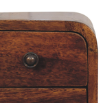 Artisan Bedside Table Mini Curved Mango Wood One Drawer Chestnut Finish For Small Bedrooms by Artisan Furniture