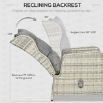 Outsunny Outsunny Recliner Rattan Sun Lounger Set 5-Piece Cushions And Two-Tier Table Mixed Grey Outdoor Patio - Sun Lounger