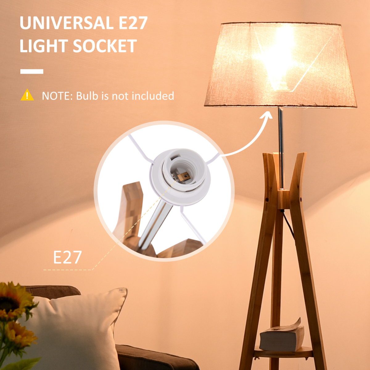 Elegant Tripod Floor Lamp Light E27 Base w/ Fabric Shade Storage Shelf, Grey HOMCOM enhances any living space beautifully.
