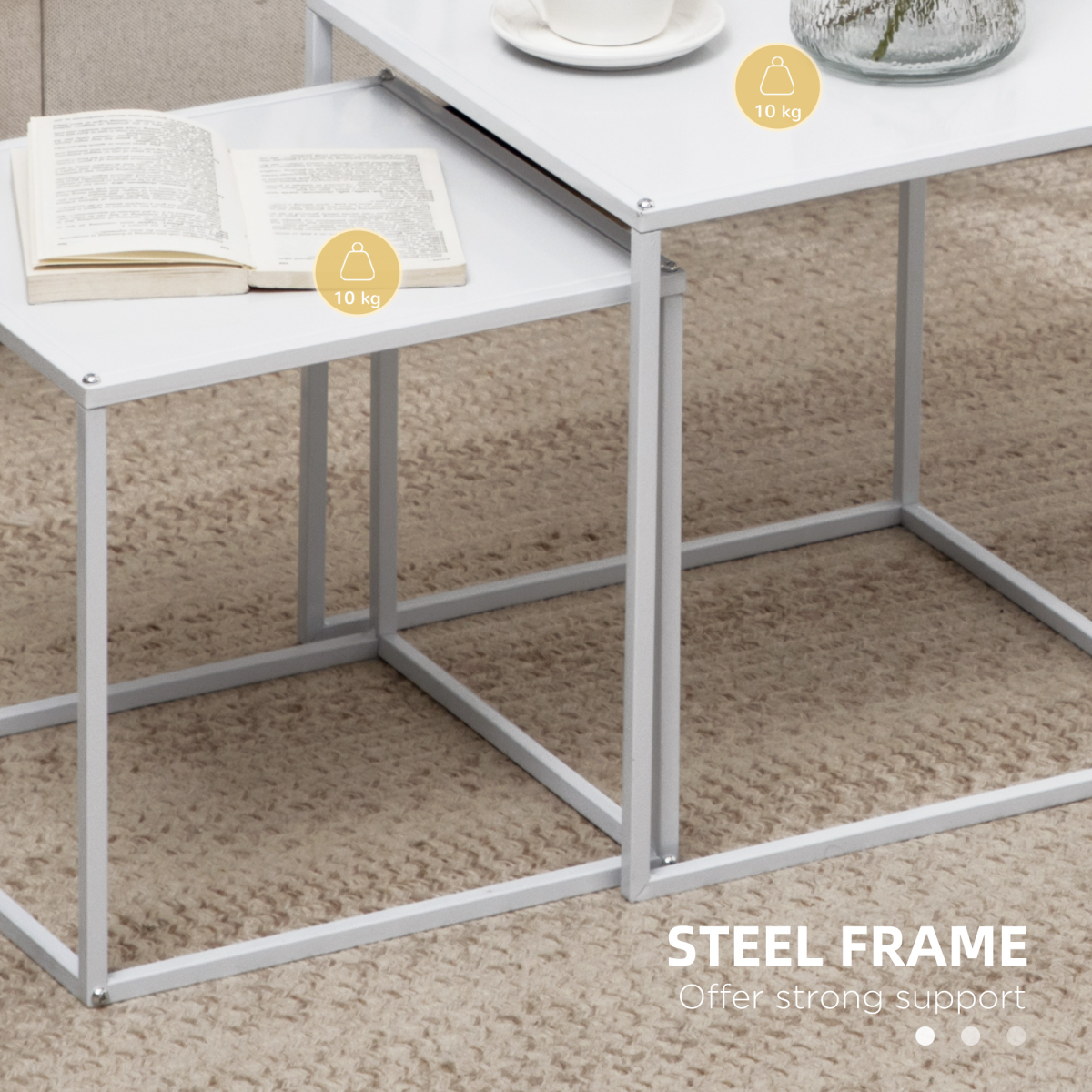 HOMCOM Nesting Tables Two Sizes Steel Frame Home - HOMCOM - Home Symphony