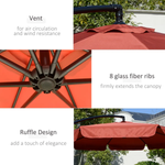 Outsunny 2.7m Banana Parasol Cantilever Crank Handle Wine Red - Parasol