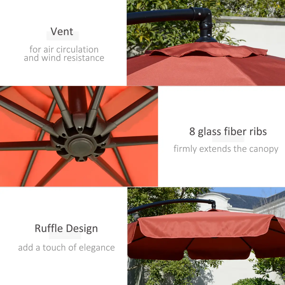 Outsunny 2.7m Banana Parasol Cantilever Crank Handle Wine Red - Parasol