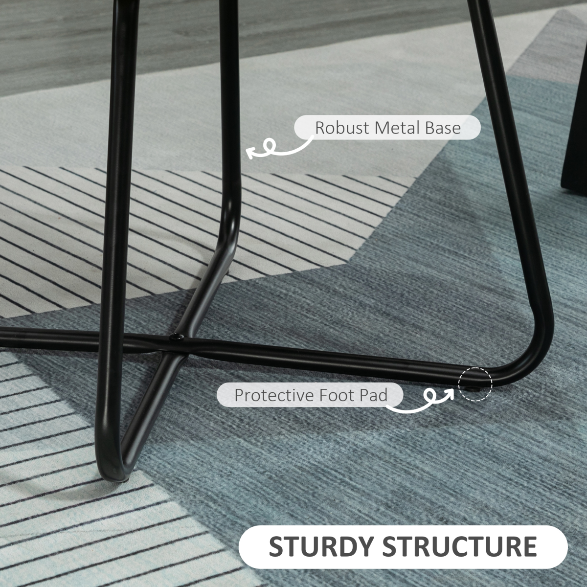 Sturdy black metal base of Modern Armchair 28In Wide Velvet Upholstery for Living Room with protective foot pads.