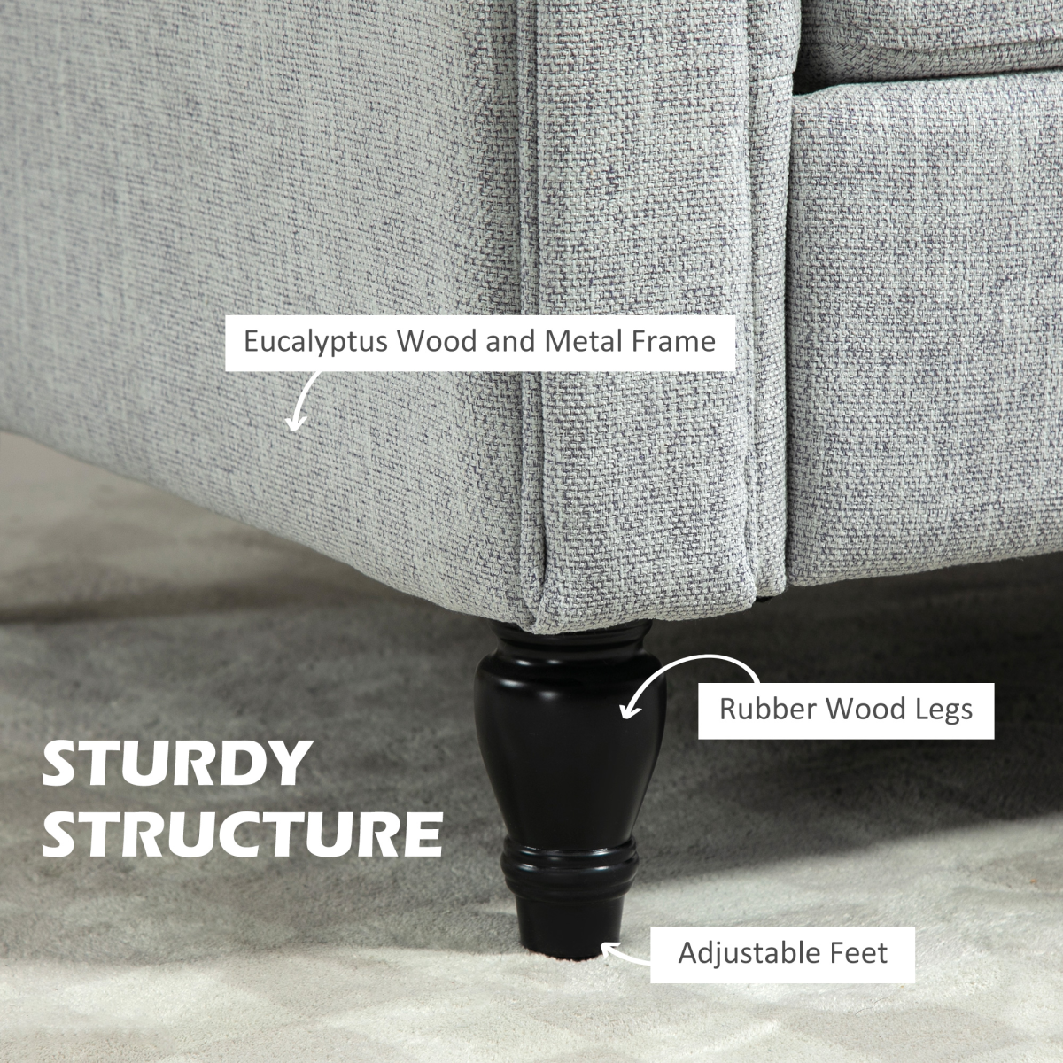 HOMCOM vintage armchair in light grey chenille with rubber wood legs and sturdy foam-padded seating.