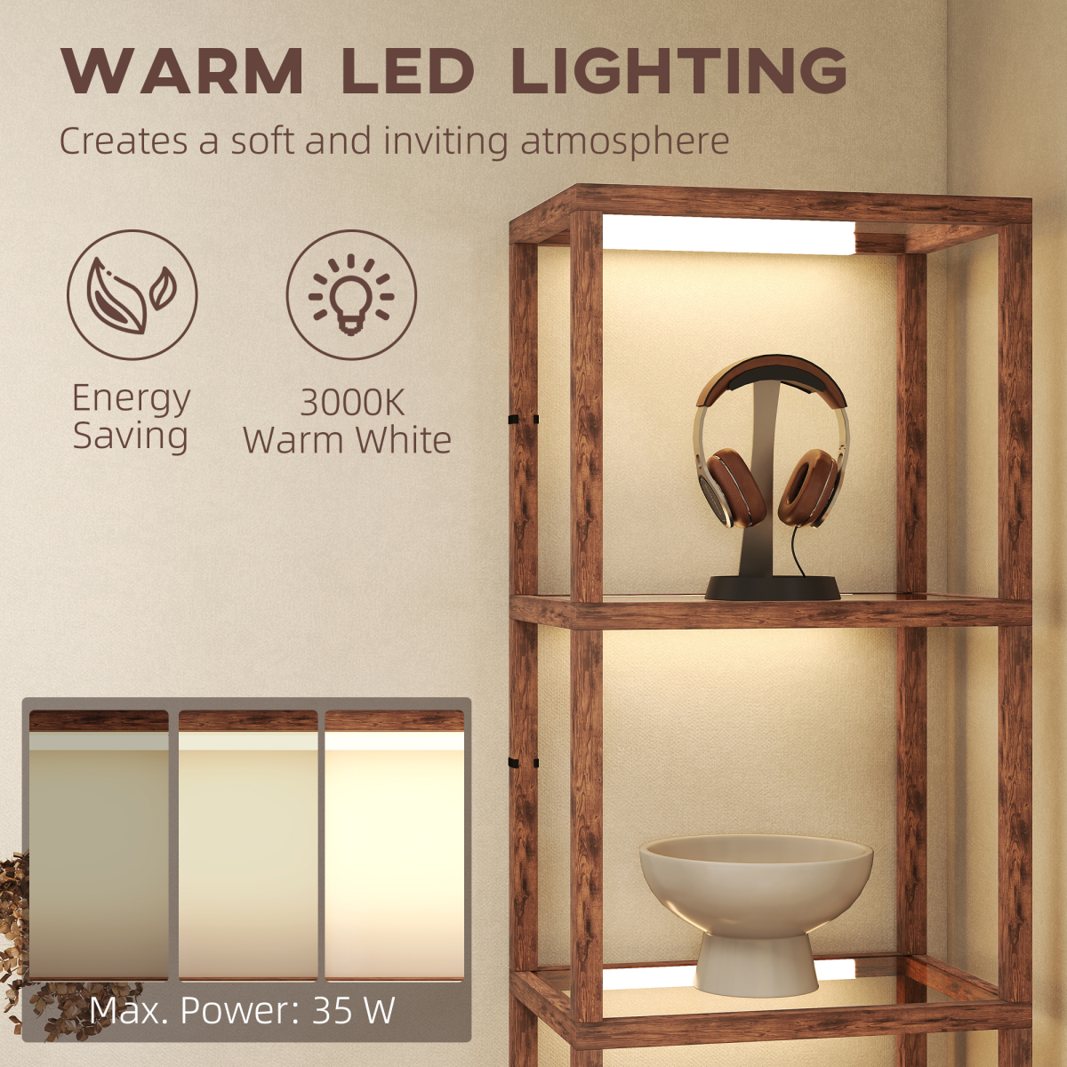 Wood Floor Lamp 180cm 4 Tier Shelf LED Dimmer Home - N/A - Home Symphony