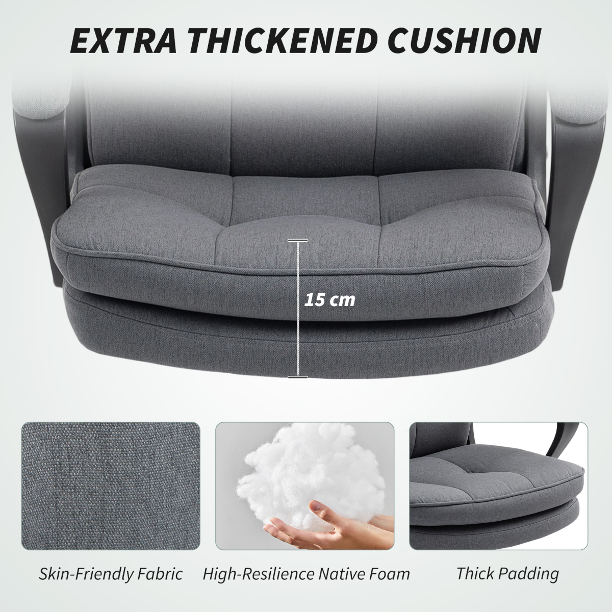 HOMCOM Fabric Office Chair With Adjustable Height Tilt 5 Wheel Ergonomic Home Desk Chair - HOMCOM - Home Symphony