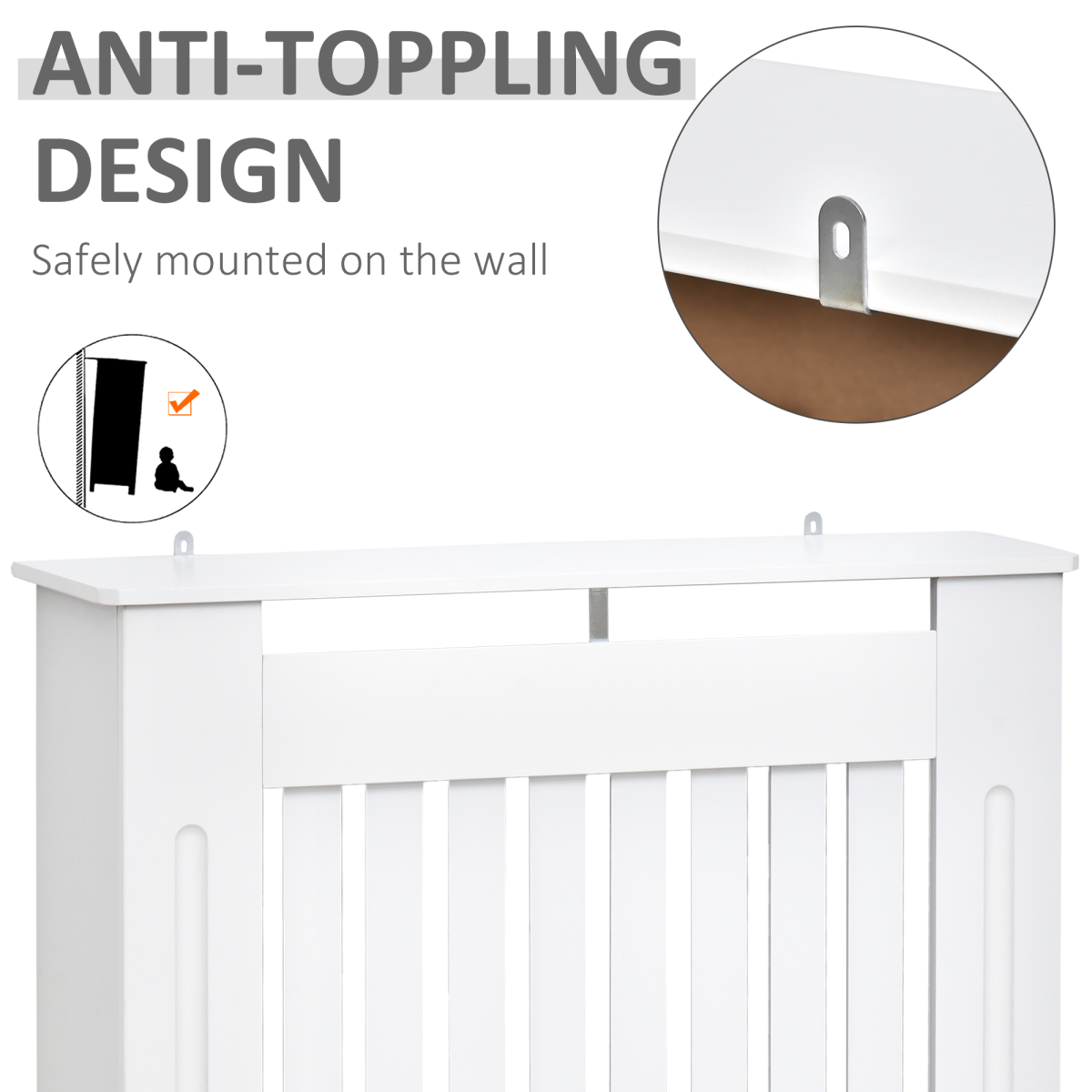 White Painted Radiator Cover Cabinet Standard Size Slatted Vent Top Shelf Wall Mount Home Office