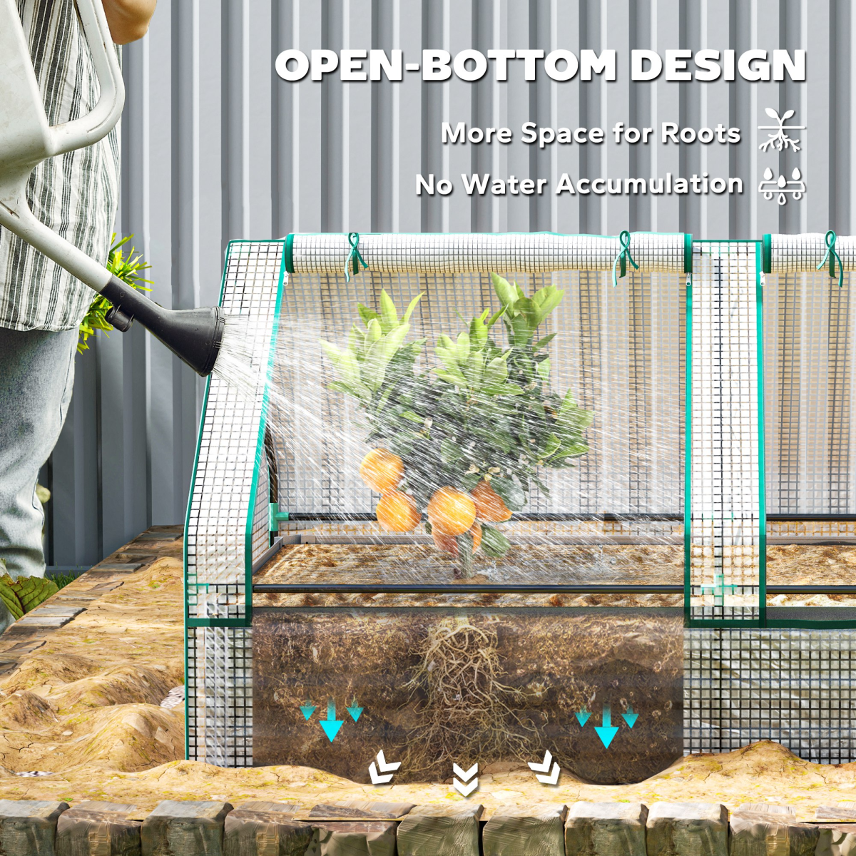 Outsunny two-in-one garden bed planter with greenhouse cover on a galvanised steel frame; 10cm edge for soil burial.