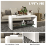 HOMCOM HOMCOM High Gloss Storage Coffee Table Two Tier White With Glass Shelf For Living Room - Coffee Table