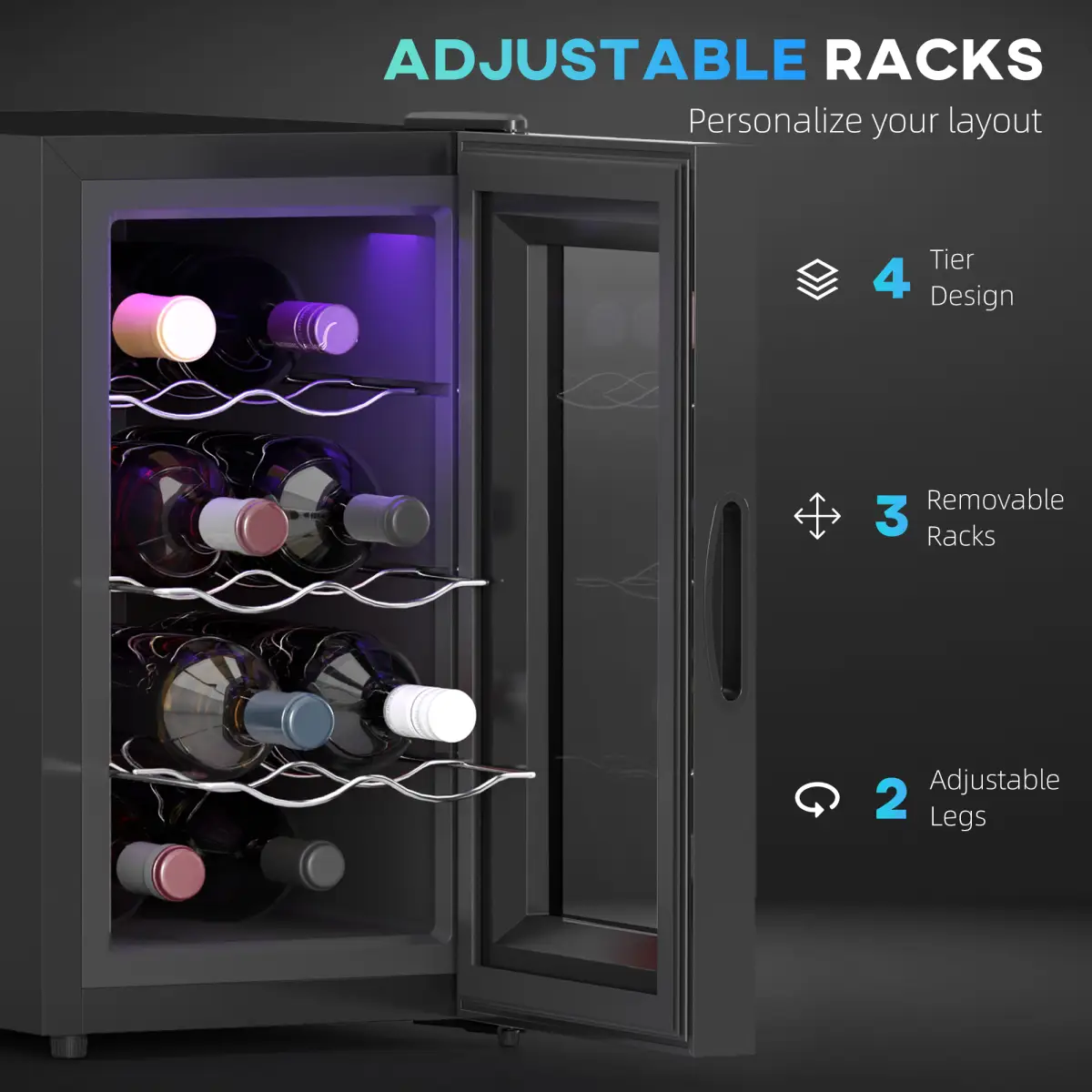 HOMCOM HOMCOM Freestanding Wine Cooler Fridge with 8 Bottle, 21 Litre Capacity - Wine Rack