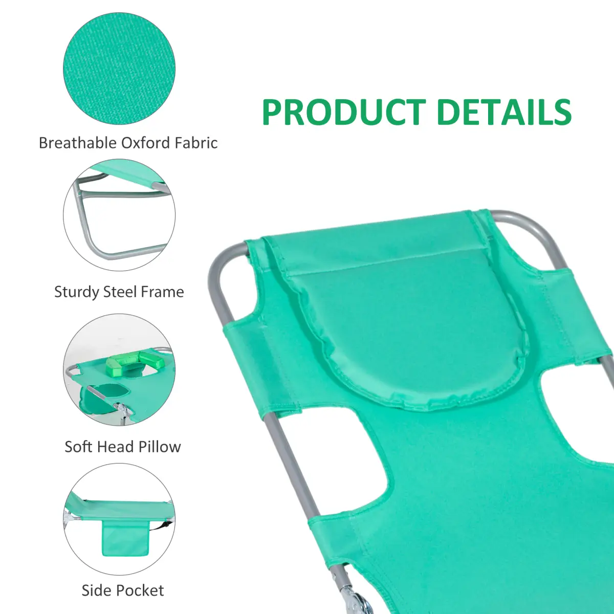 Outsunny Reclining Lounge Chair Face Cavity with Pillow Green - Sun Lounger