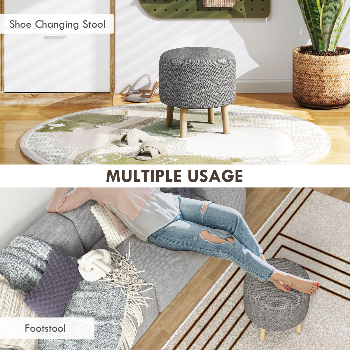 HOMCOM Round Storage Ottoman Compact Hidden - HOMCOM - Home Symphony