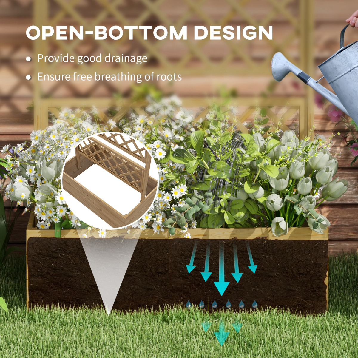 Outsunny Trellis Planter 60x40x80cm with back trellis climbers in fir wood for vegetables, herbs and flowers.