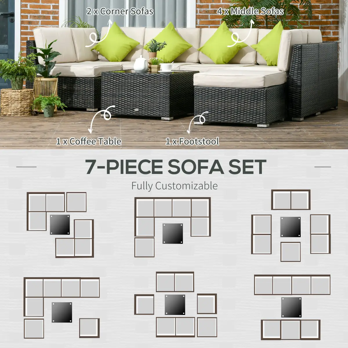 Outsunny Outsunny 8 Pieces Patio Rattan Sofa Set Garden Furniture Set for Outdoor Brown - Garden Sofa Sets